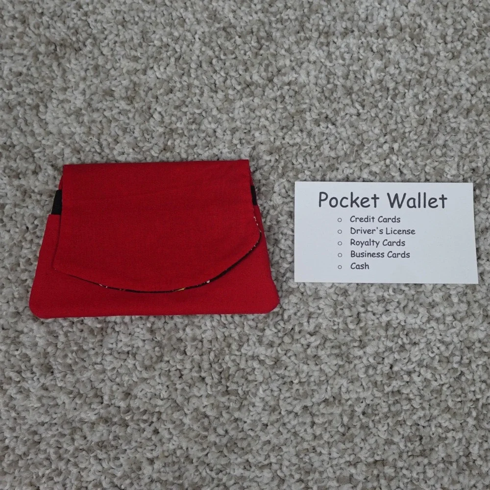 Handmade Red Fabric Pocket Wallet Alphabet Print Lining Snap Closure Pouch
